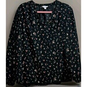 Time and Tru Peplum Top Women’s XXL Black Floral Long Sleeve Boho Festival